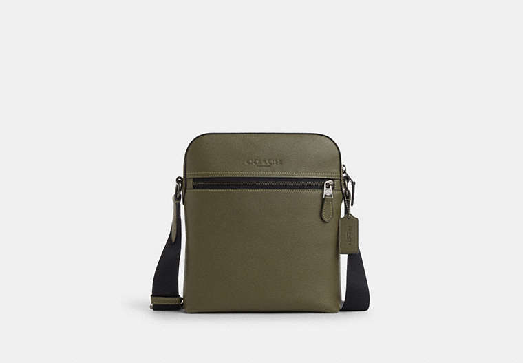 COACH®,HOUSTON FLIGHT BAG,Leather,Medium,Gunmetal/Olive Drab,Front View image number 0