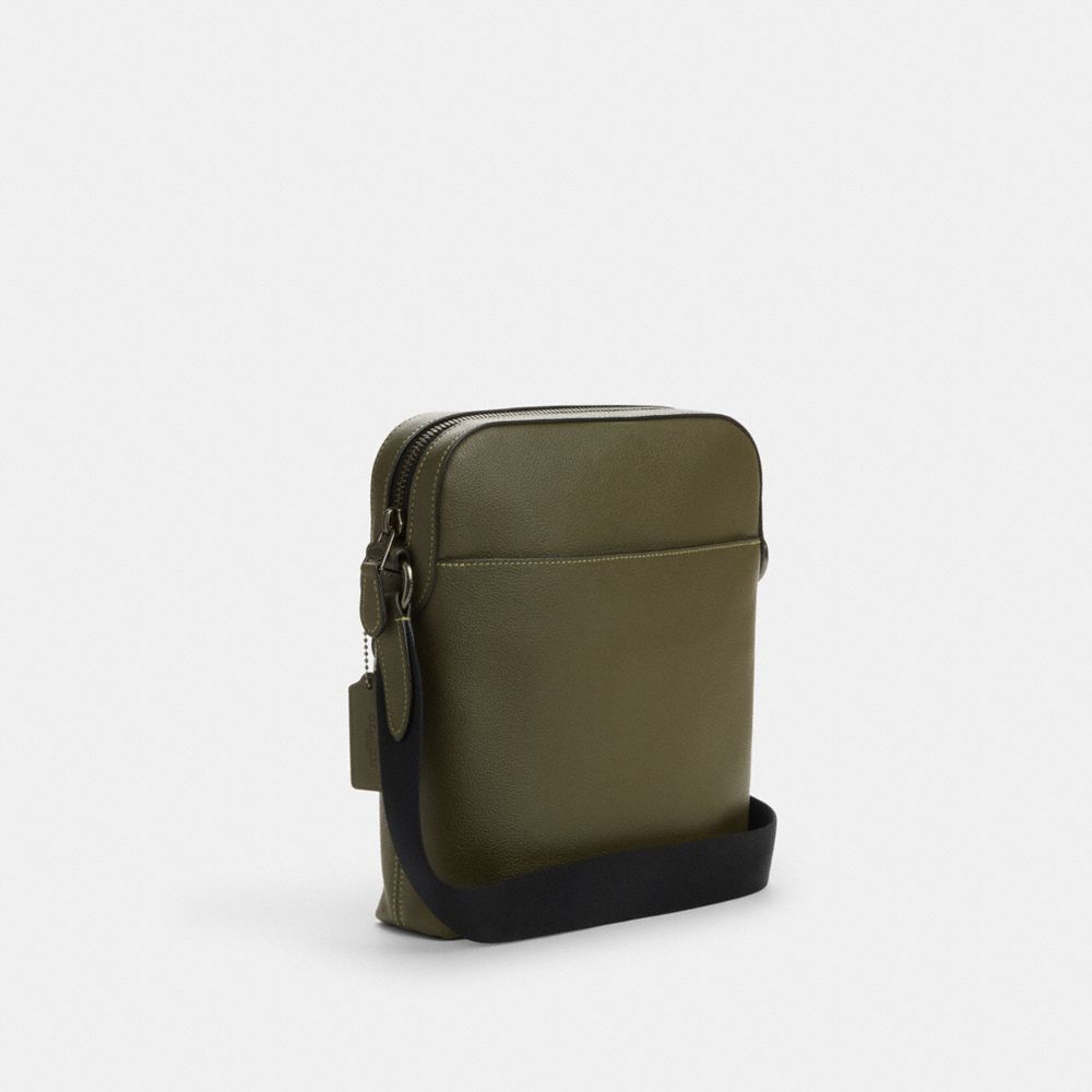 COACH®,HOUSTON FLIGHT BAG,Smooth Leather,Medium,Gunmetal/Olive Drab,Angle View