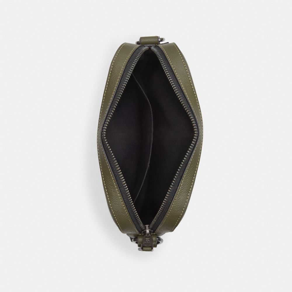 COACH®,HOUSTON FLIGHT BAG,Smooth Leather,Medium,Gunmetal/Olive Drab,Inside View,Top View