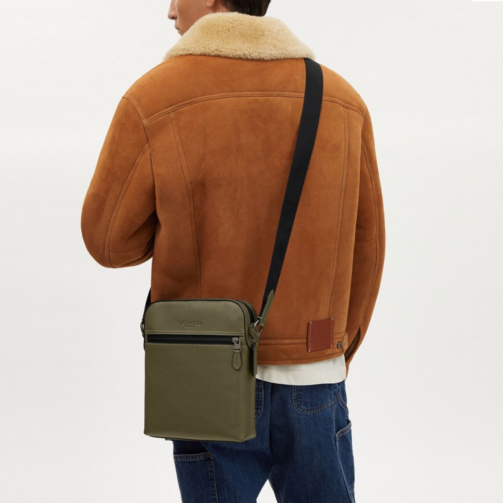 COACH®,Houston Flight Bag,Calfskin Leather,Leather,Crossbody,Casual,Olive,Detail View