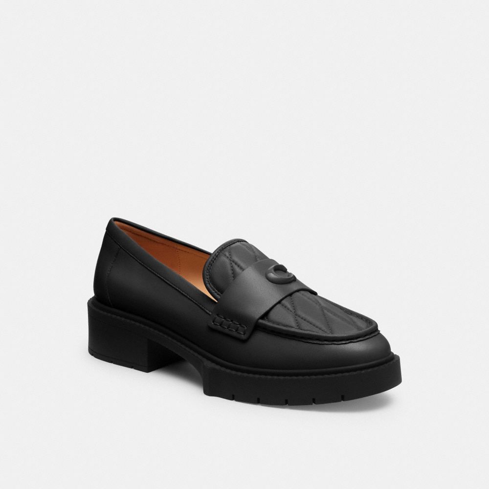 COACH®,LEAH LOAFER WITH QUILTING,Leather,Black,Front View