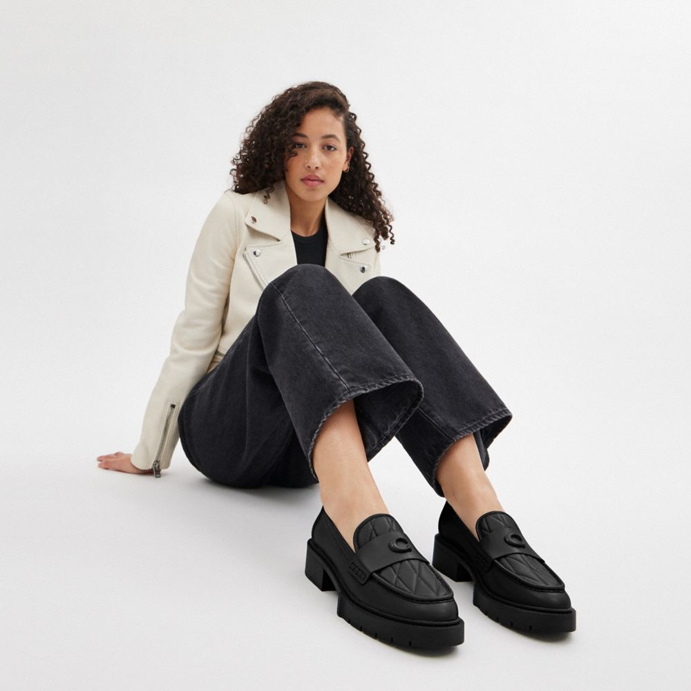 COACH®,Leah Loafer With Quilting,Lining Leather,Rubber,Leather,Pumps,Loafer,Logo,Penny Loafer,Quilted,Memory Foam Insole,C...,,Detail View