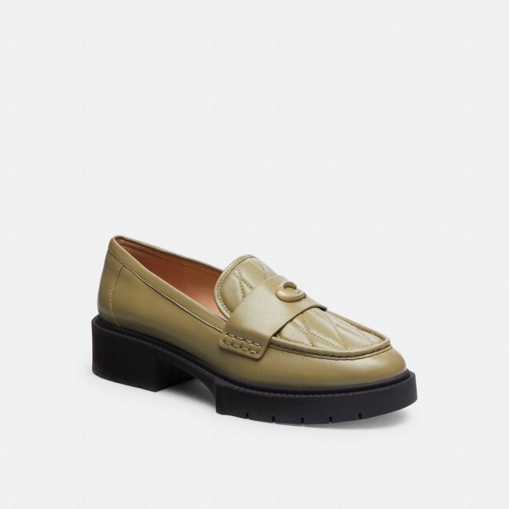 COACH®,LEAH LOAFER WITH QUILTING,Leather,Moss,Front View