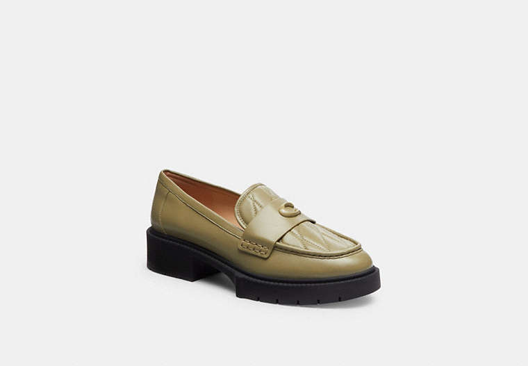 COACH®,LEAH LOAFER WITH QUILTING,Leather,Moss,Front View