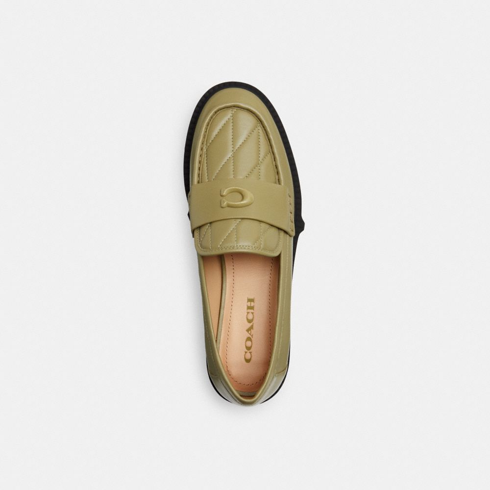 COACH®,LEAH LOAFER WITH QUILTING,Leather,Moss,Inside View,Top View