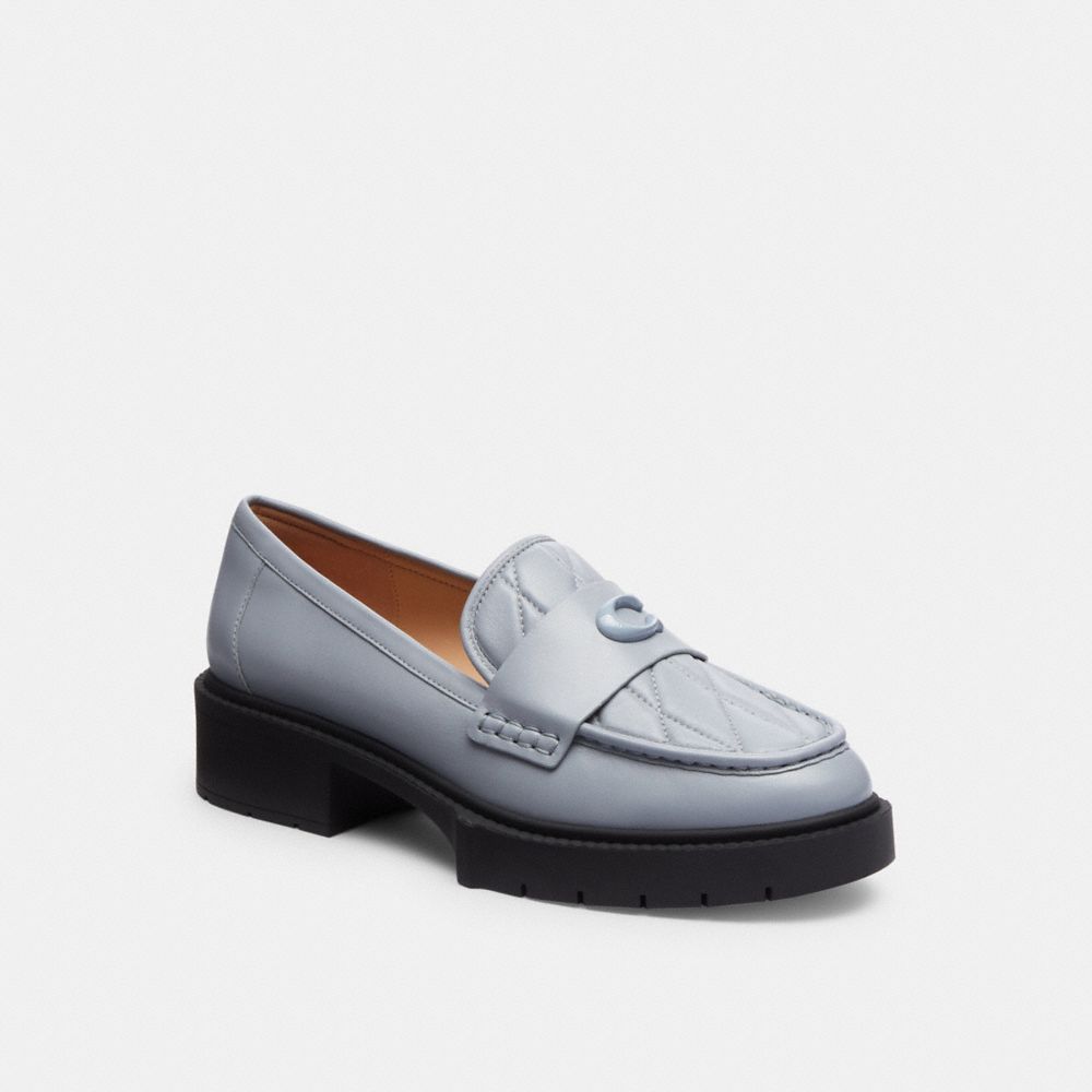 COACH®,LEAH LOAFER WITH QUILTING,Leather,Grey Blue,Front View