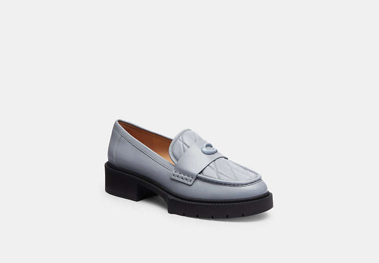 COACH®,LEAH LOAFER WITH QUILTING,Leather,Grey Blue,Front View image number 0
