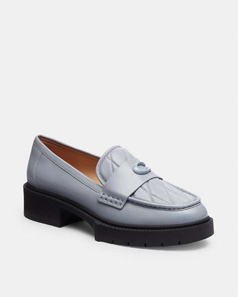 COACH®,LEAH LOAFER WITH QUILTING,Leather,Grey Blue,Front View
