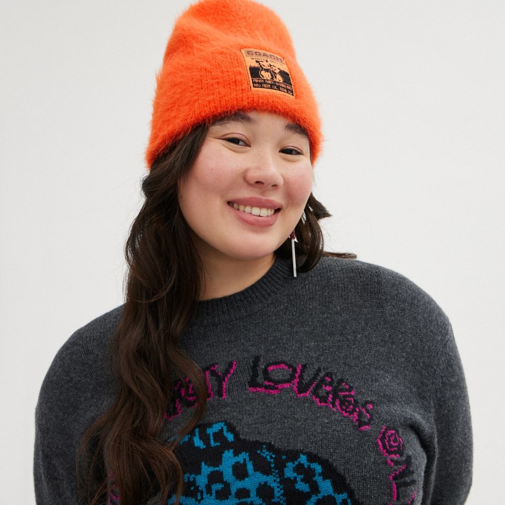 COACH®,THE LIL NAS X DROP BEANIE,Nylon,Neon Orange,Detail View