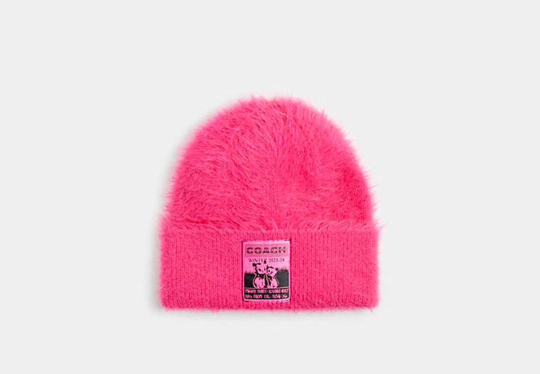 COACH®,THE LIL NAS X DROP BEANIE,Nylon,Neon Pink,Front View image number 0