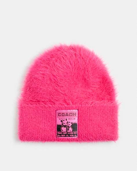 COACH®,THE LIL NAS X DROP BEANIE,Nylon,Neon Pink,Front View