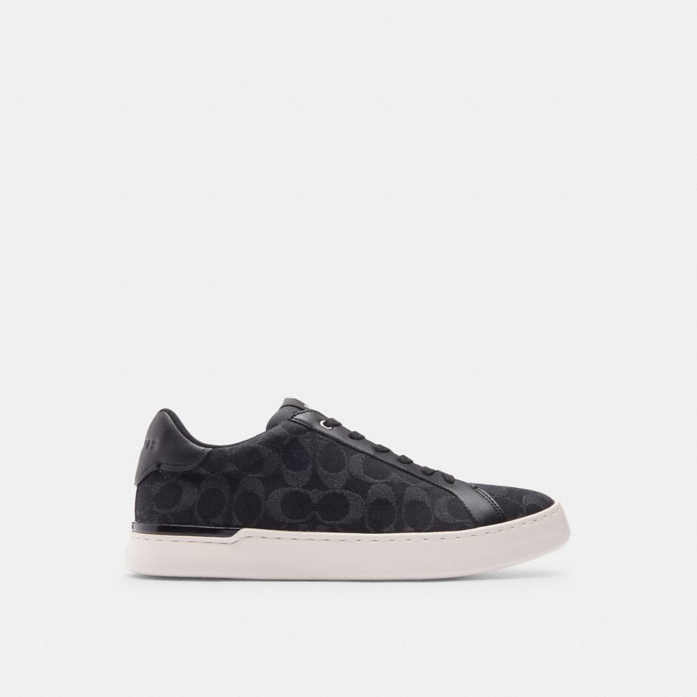 COACH®,CLIP LOW TOP SNEAKER IN SIGNATURE DENIM,Black Denim,Angle View