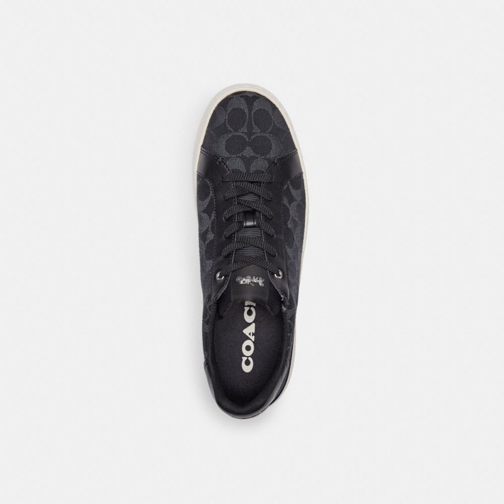 COACH®,CLIP LOW TOP SNEAKER IN SIGNATURE DENIM,Black Denim,Inside View,Top View