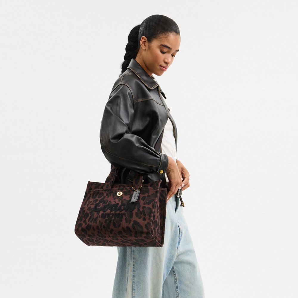 COACH®,Cargo Tote Bag With Leopard Print,Canvas,Leather,Cotton,Crossbody,No Embellishment,Casual,