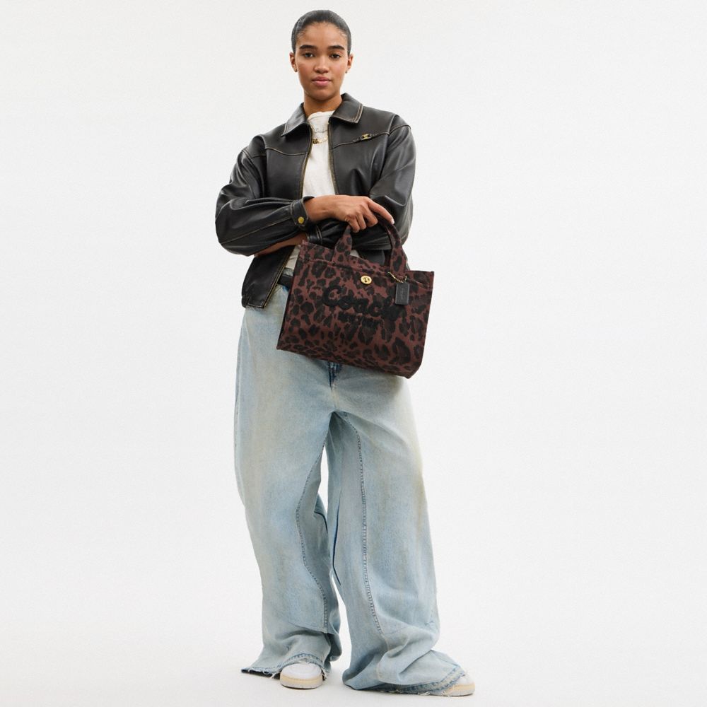 COACH®,Cargo Tote Bag With Leopard Print,Canvas,Leather,Cotton,Crossbody,No Embellishment,Casual,,Detail View