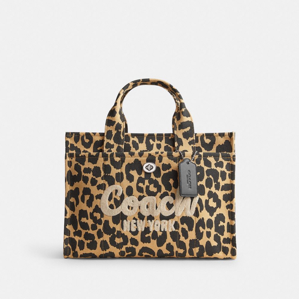 COACH®,CARGO TOTE BAG WITH LEOPARD PRINT,Recycled Canvas/Recycled Leather,Large,Silver/Leopard,Front View