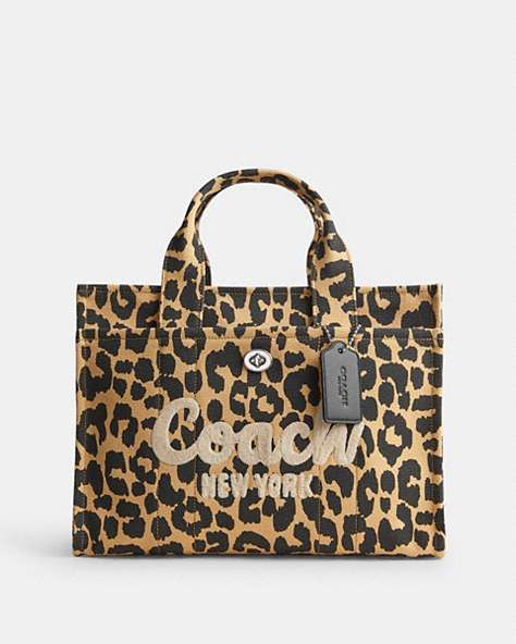 COACH®,CARGO TOTE WITH LEOPARD PRINT,Recycled Canvas/Recycled Leather,Silver/Leopard,Front View