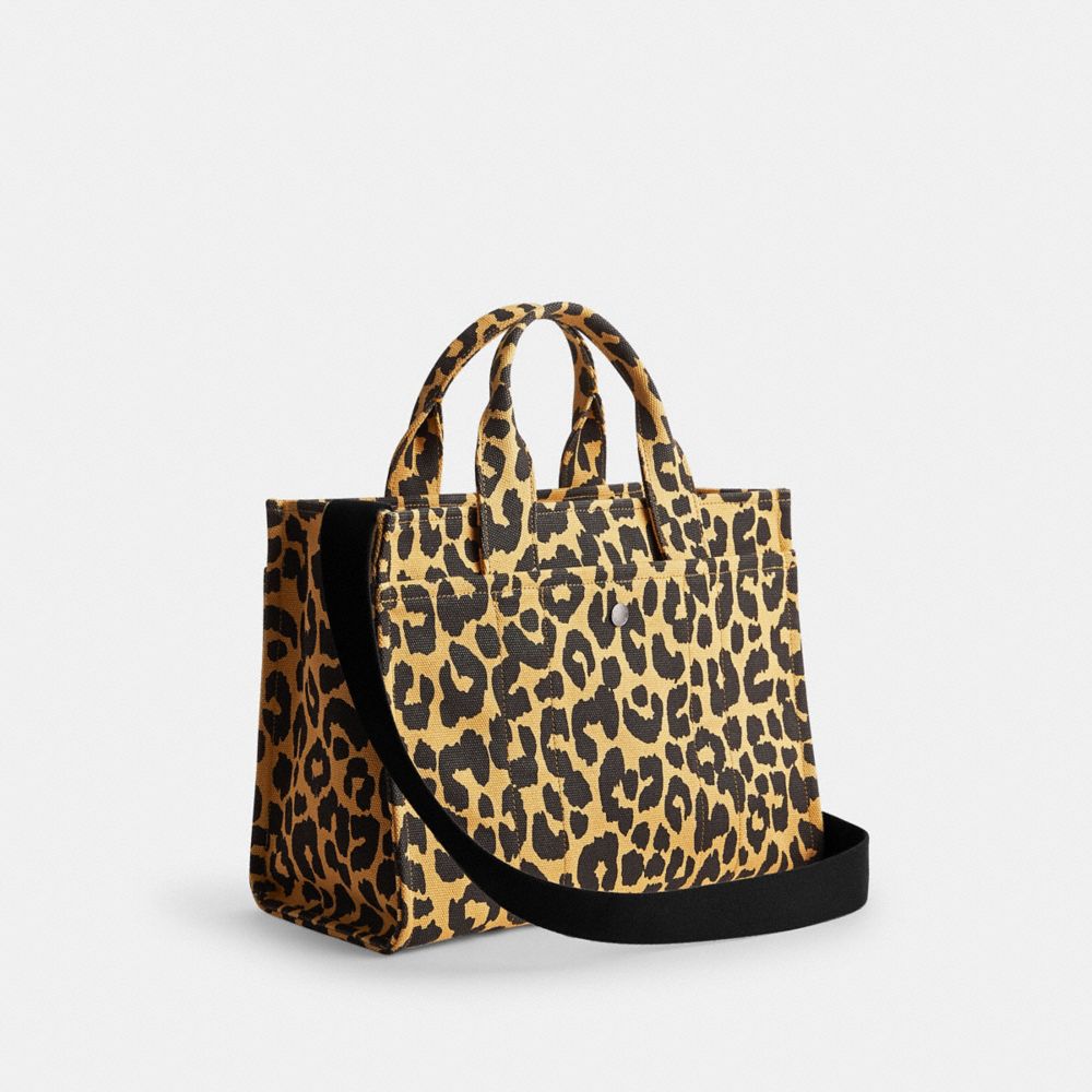 COACH®,CARGO TOTE BAG WITH LEOPARD PRINT,Recycled Canvas/Recycled Leather,X-Large,Silver/Leopard,Angle View