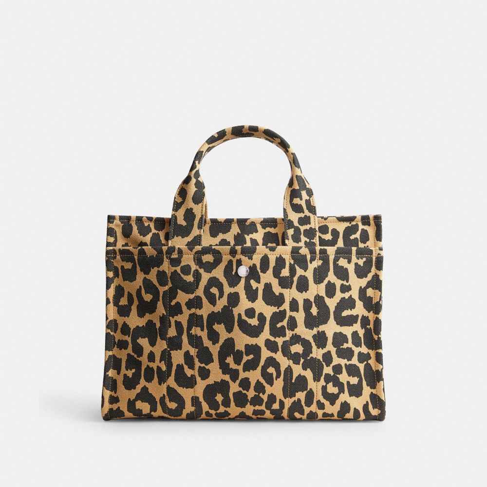 COACH®,CARGO TOTE BAG WITH LEOPARD PRINT,Recycled Canvas/Recycled Leather,X-Large,Silver/Leopard,Back View