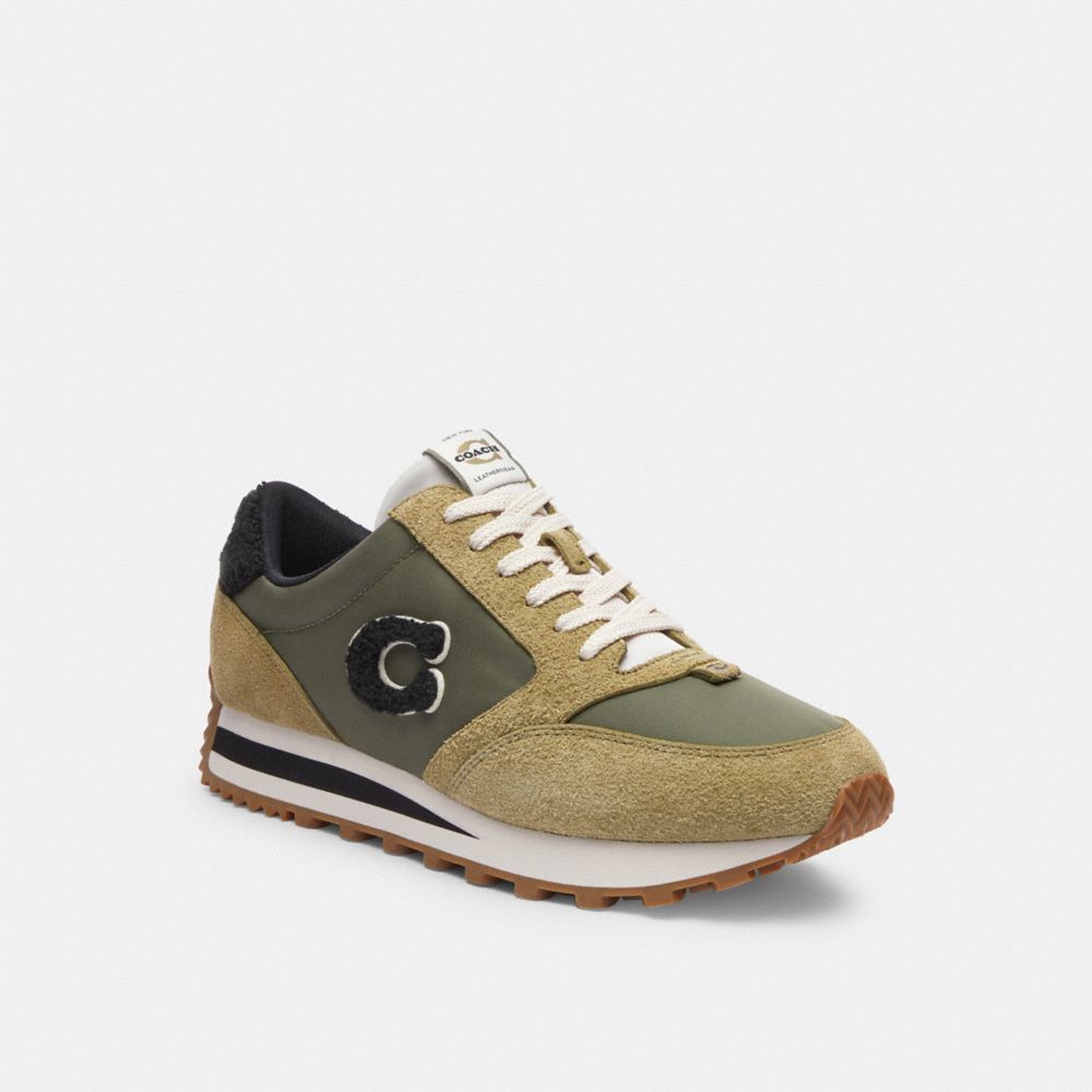 COACH®,RUNNER SNEAKER,Suede,Moss/Army Green,Front View