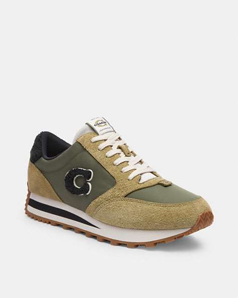 COACH®,RUNNER SNEAKER,Suede,Moss/Army Green,Front View