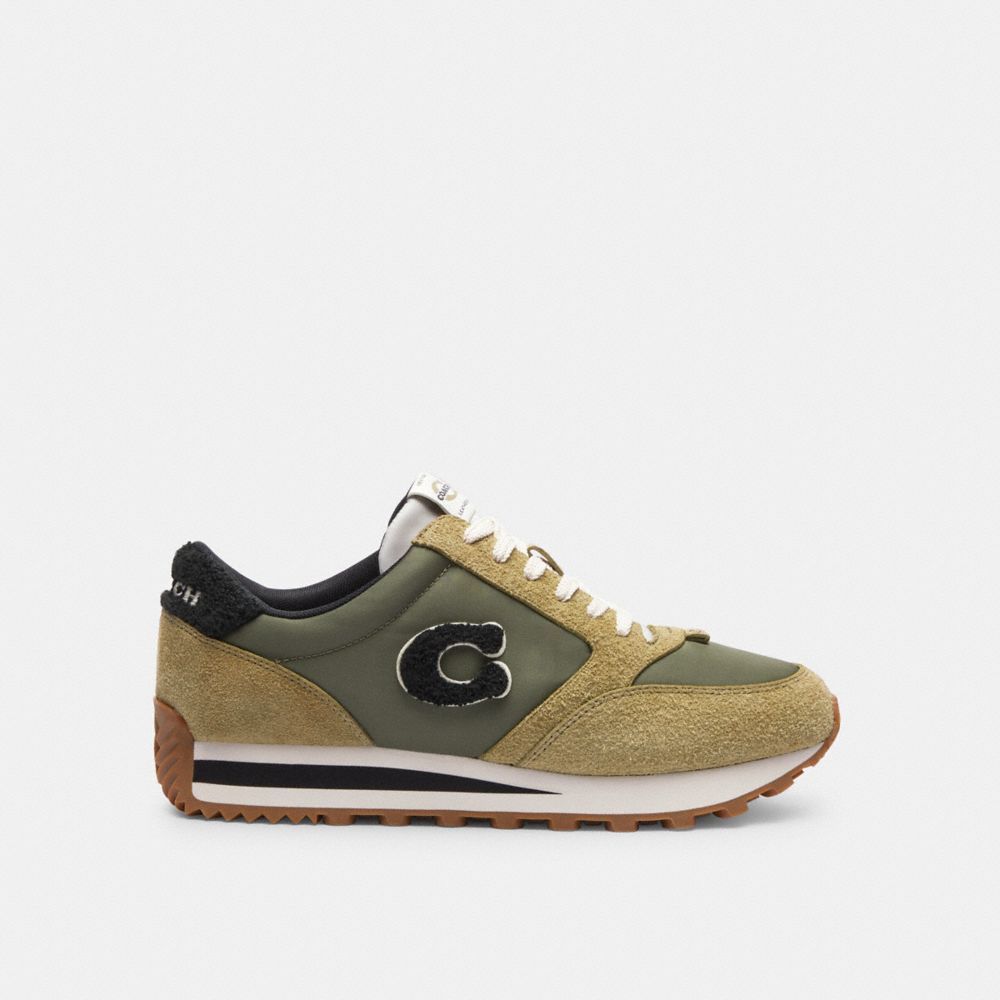 COACH®,RUNNER SNEAKER,Suede,Moss/Army Green,Angle View