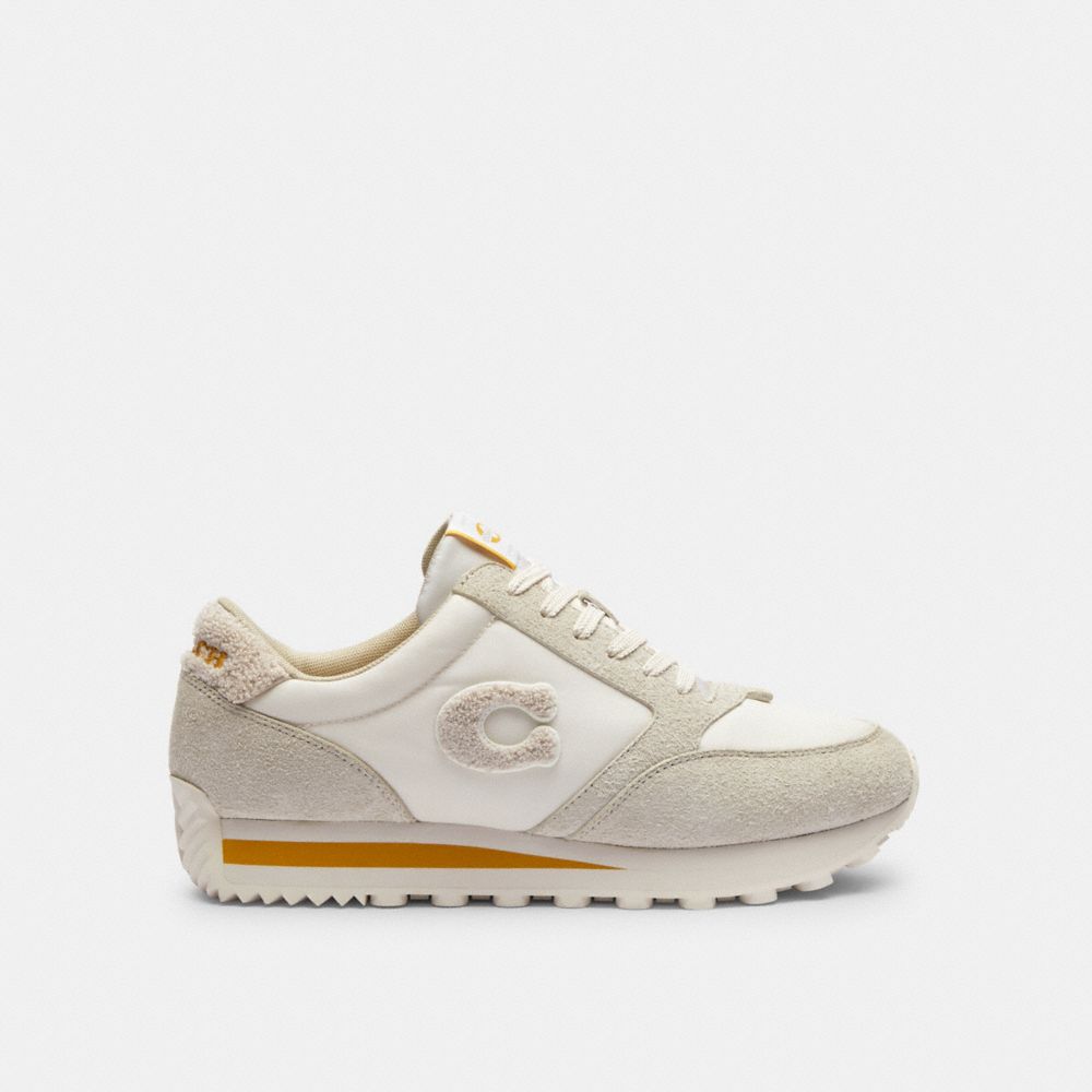 COACH®,RUNNER SNEAKER,Suede,Steam/Chalk,Angle View