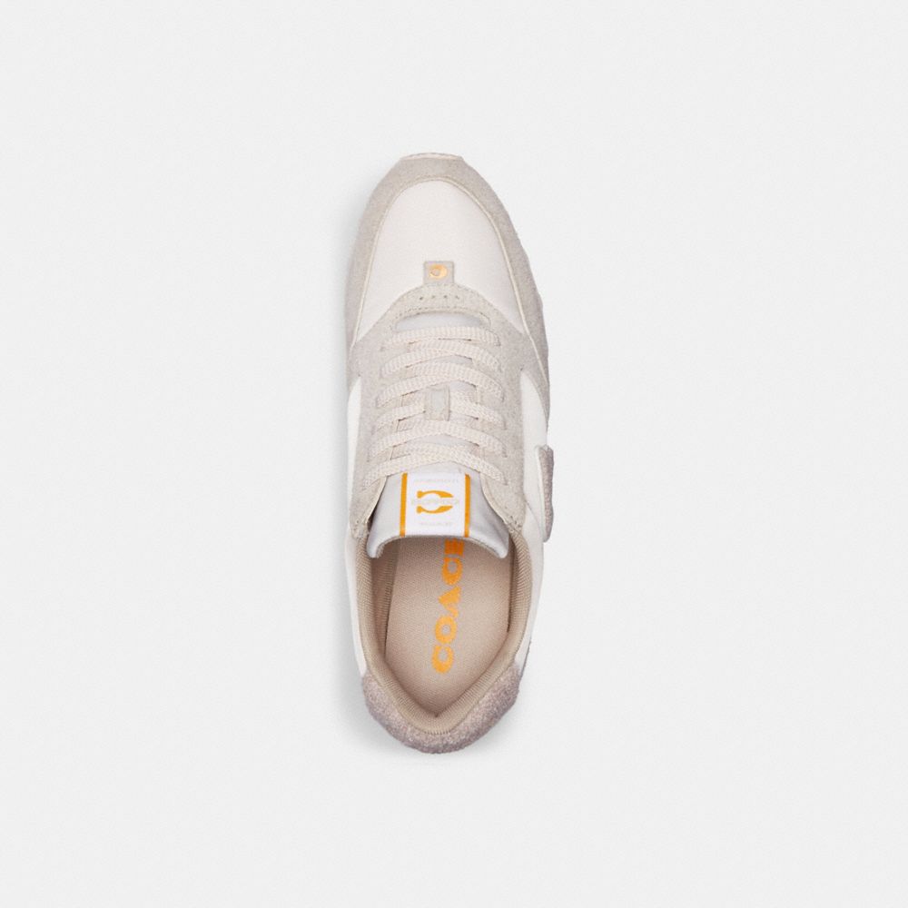 COACH®,Runner Sneaker,Suede,Nylon,Casual,Color Block,Shearling,Logo,Mixed Media,Casual,Gray,Inside View,Top View