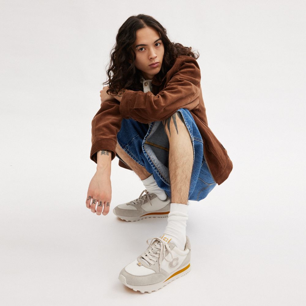 COACH®,Runner Sneaker,Suede,Nylon,Casual,Color Block,Shearling,Logo,Mixed Media,Casual,Gray,Detail View