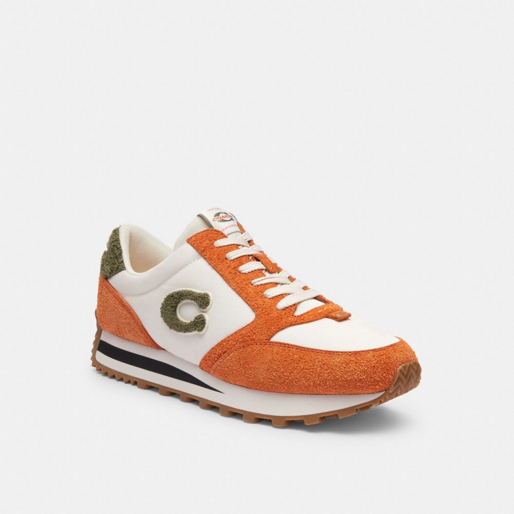 COACH®,RUNNER SNEAKER,Suede,Spice Orange/Chalk,Front View