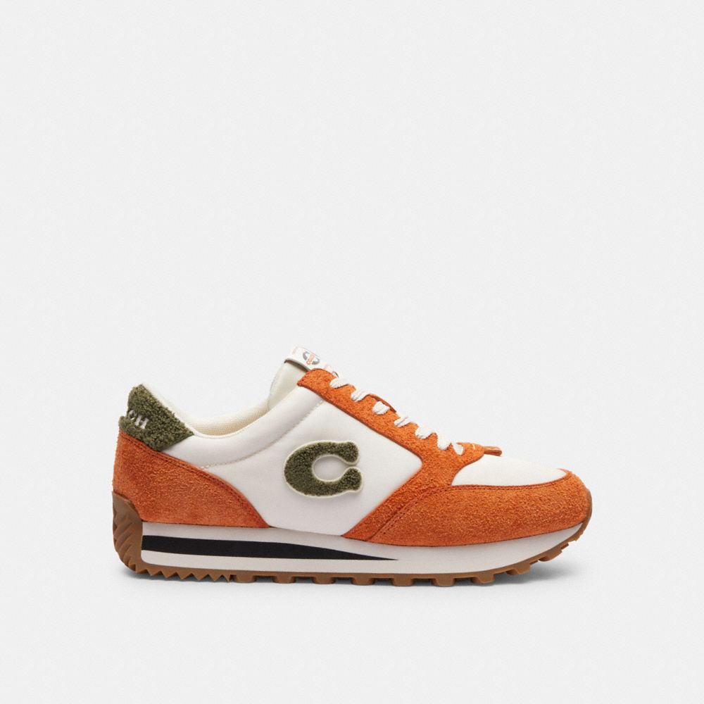 COACH®,RUNNER SNEAKER,Suede,Spice Orange/Chalk,Angle View