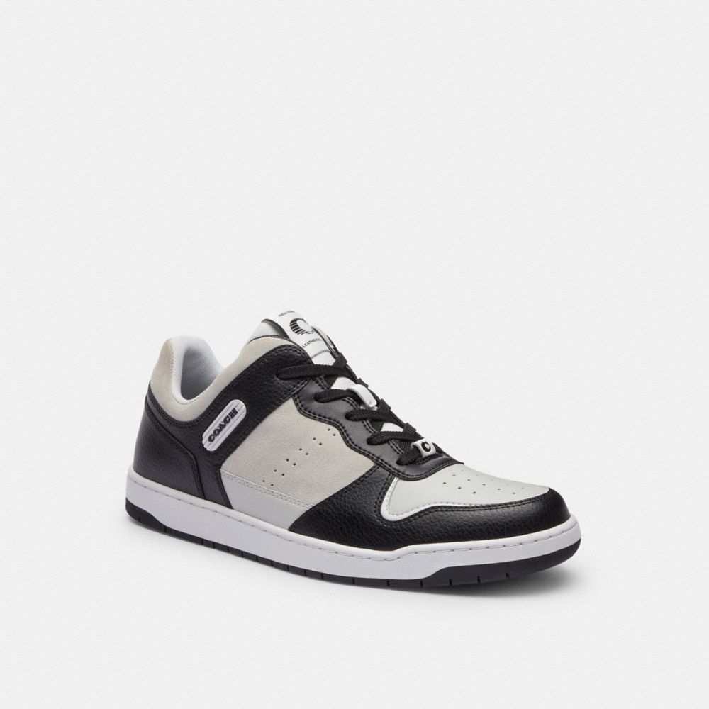 COACH®,C201 SNEAKER,Suede,Black/Light Grey,Front View