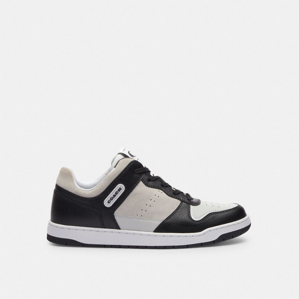 COACH®,C201 SNEAKER,Suede,Black/Light Grey,Angle View