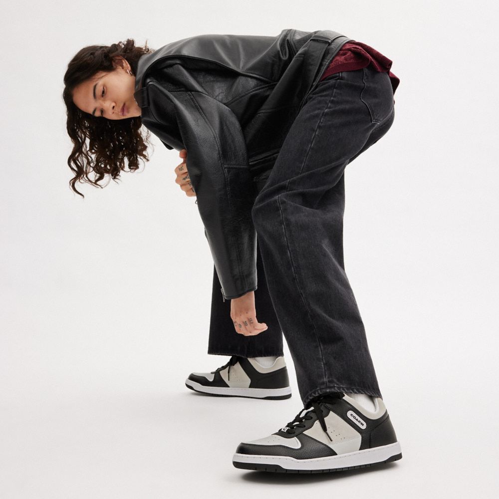 COACH®,C201 SNEAKER,Suede,Black/Light Grey,Detail View