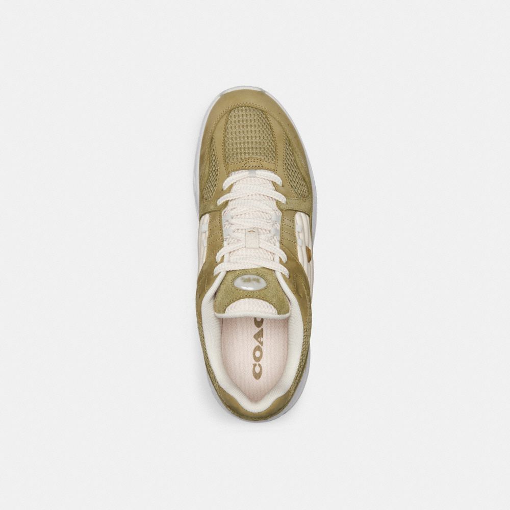 COACH®,C301 Sneaker,Mesh,Rubber,Leather,Suede,Casual,Fabric,Perforated,Logo,Quilted,Color Block,Traction,Running,Olive,Inside View,Top View