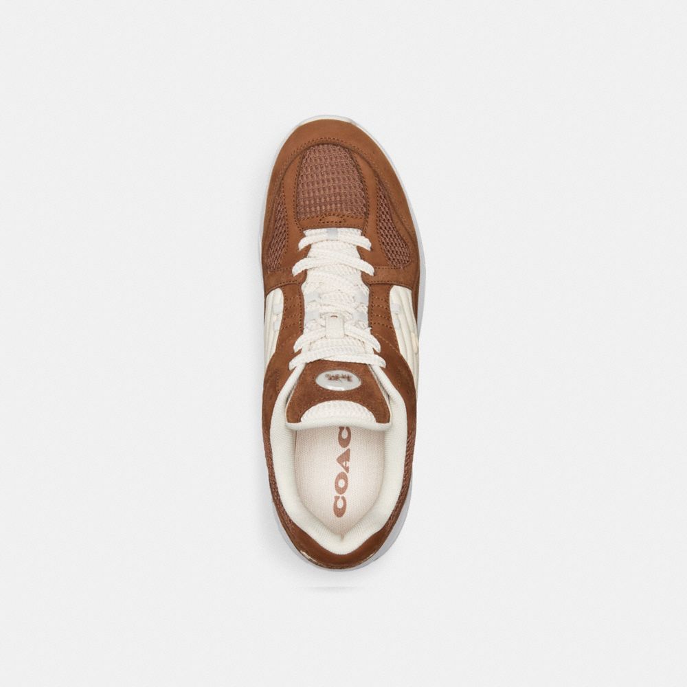 COACH®,C301 Sneaker,Mesh,Rubber,Leather,Suede,Casual,Fabric,Perforated,Logo,Quilted,Color Block,Traction,Running,Brown,Inside View,Top View