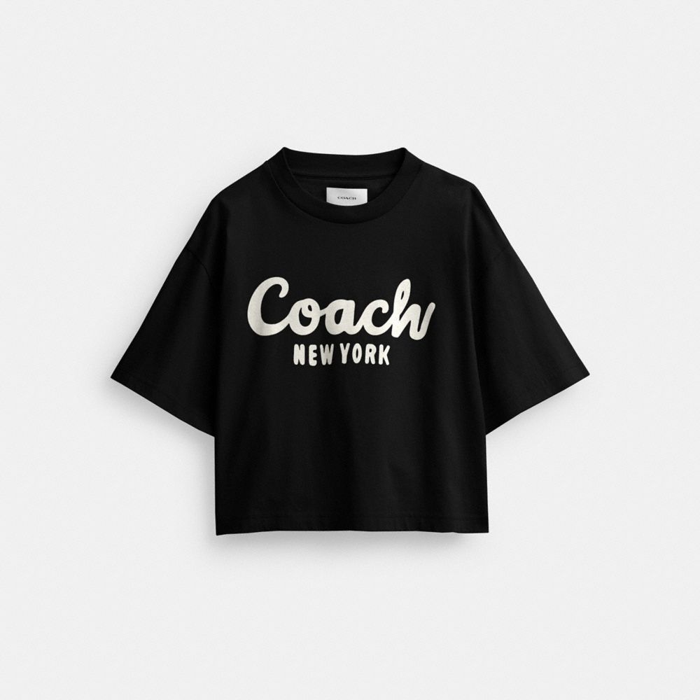 COACH®,CURSIVE SIGNATURE CROPPED T-SHIRT,cotton,Black,Front View image number 0