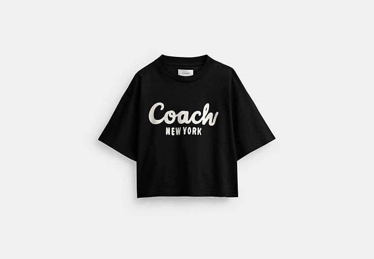 COACH®,CURSIVE SIGNATURE CROPPED T-SHIRT,cotton,Black,Front View image number 0