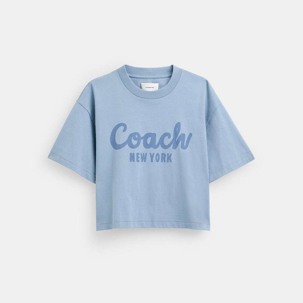 Coach Cursive Signature Cropped T Shirt In Blue