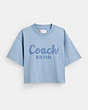 COACH®,T-SHIRT COURT SIGNATURE CURSIVE,Coton,Bleu,Front View