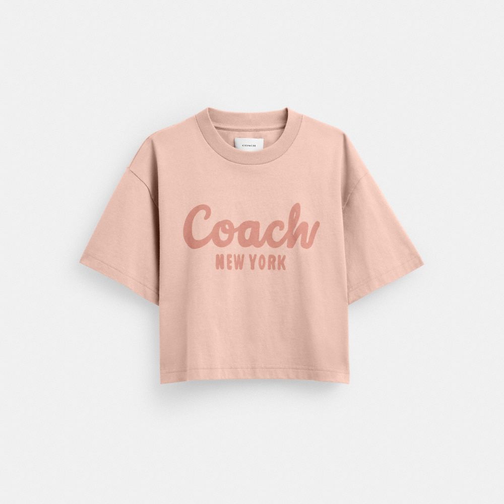 COACH®,T-SHIRT COURT SIGNATURE CURSIVE,Coton,Rose,Front View