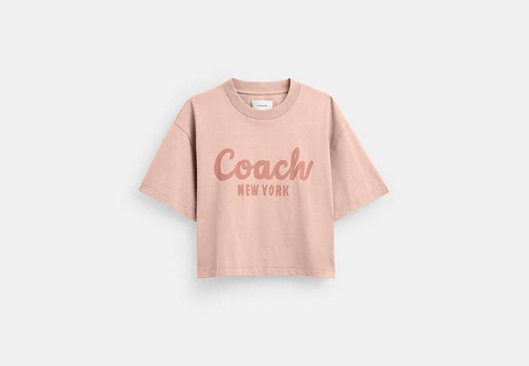 COACH®,CURSIVE SIGNATURE CROPPED T-SHIRT,cotton,Pink,Front View image number 0