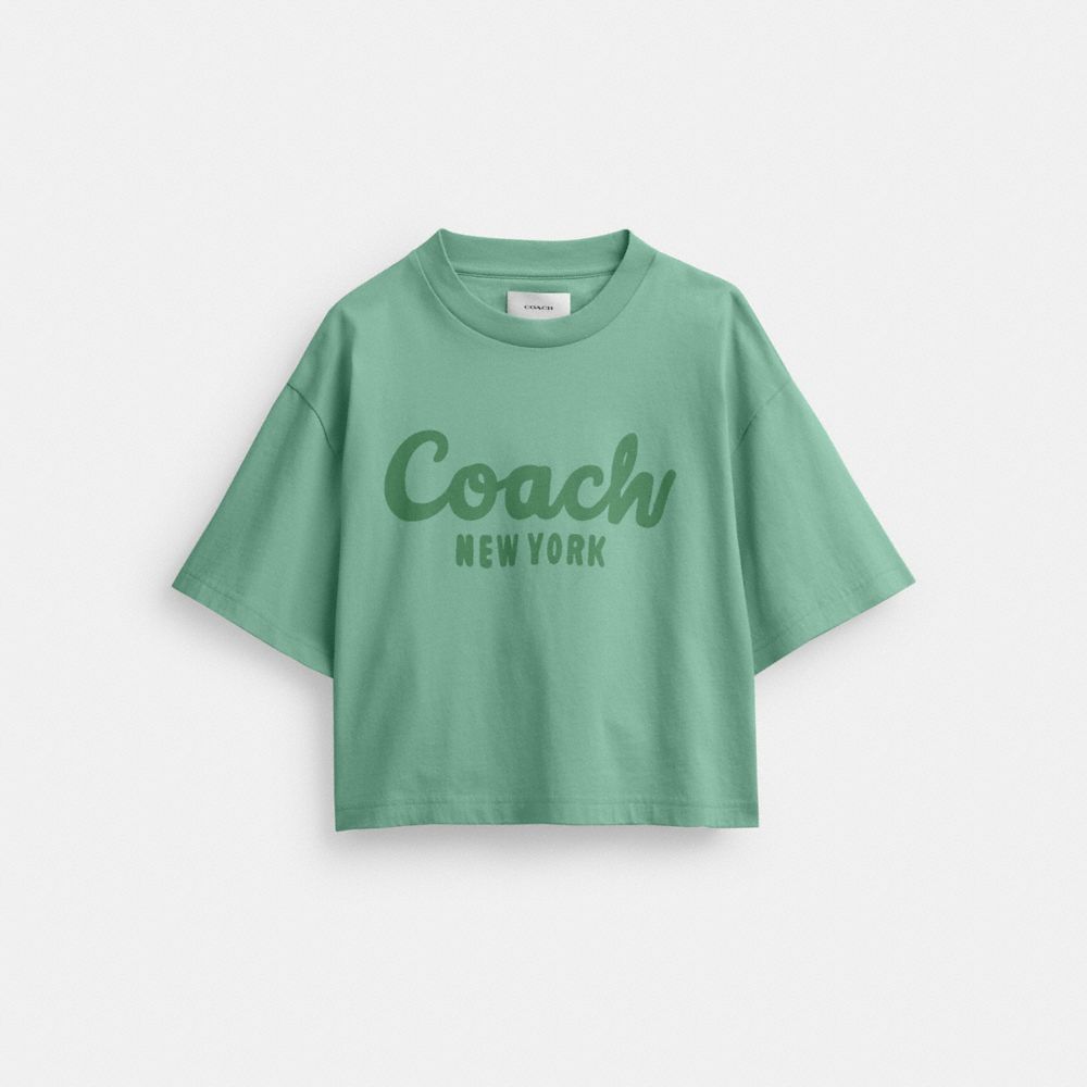 COACH®,T-SHIRT COURT SIGNATURE CURSIVE,Coton,Vert,Front View