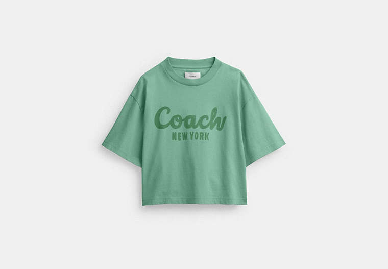 COACH®,CURSIVE SIGNATURE CROPPED T-SHIRT,cotton,Green,Front View image number 0