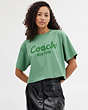 COACH®,CURSIVE SIGNATURE CROPPED T-SHIRT,cotton,Green,Scale View