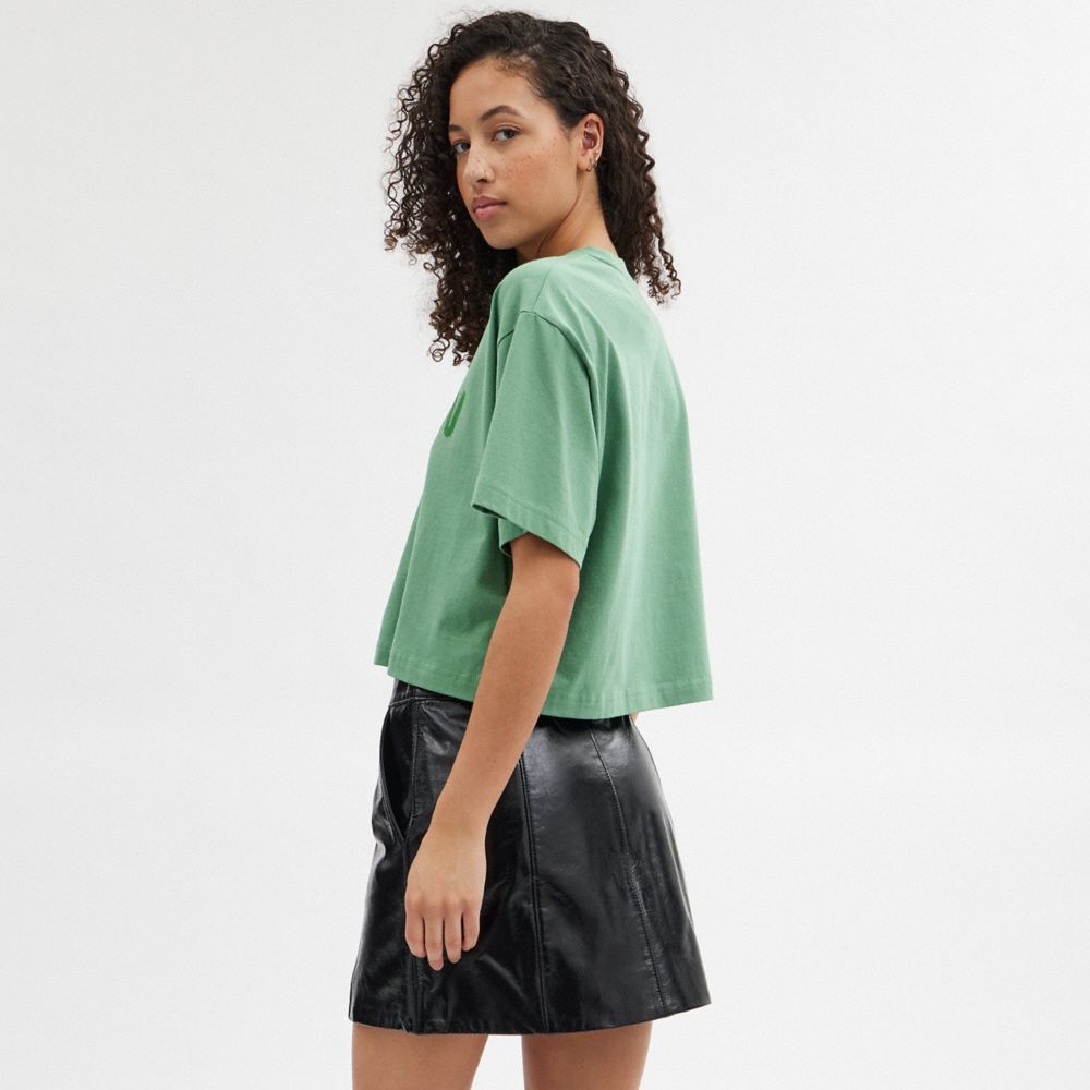 COACH®,CURSIVE SIGNATURE CROPPED T-SHIRT,cotton,Green,Scale View