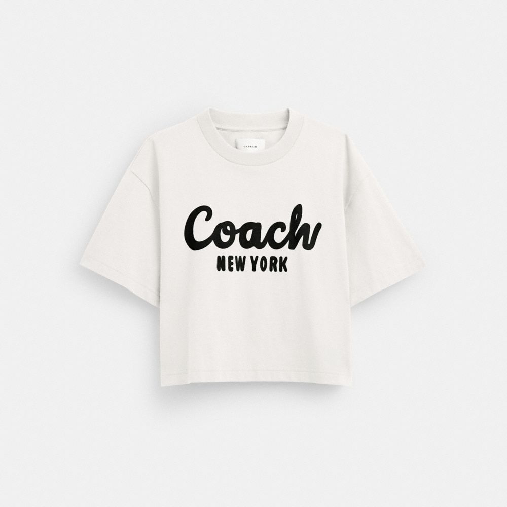 COACH®,Cursive Signature Cropped T Shirt,Cotton,T Shirt,No Embellishment,Casual,,Front View