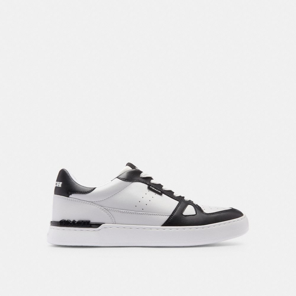 COACH®,CLIP COURT SNEAKER,Leather,Optic White/Black,Angle View