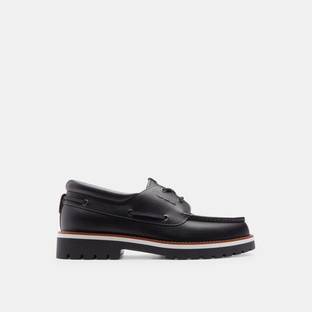 COACH®,BENSON BOAT SHOE,Leather,Black,Angle View