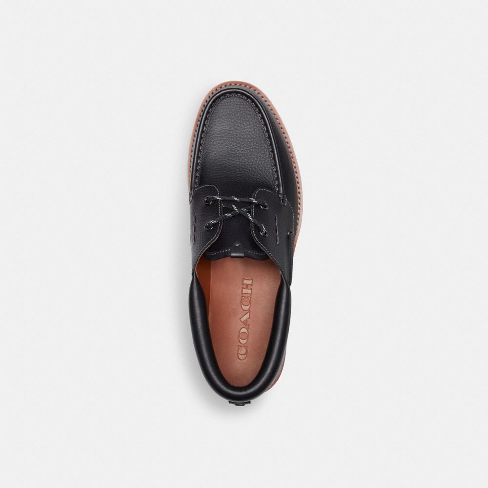COACH®,Benson Boat Shoe,Rubber,Boat Shoes,Lace Up,Business Casual,Black,Inside View,Top View